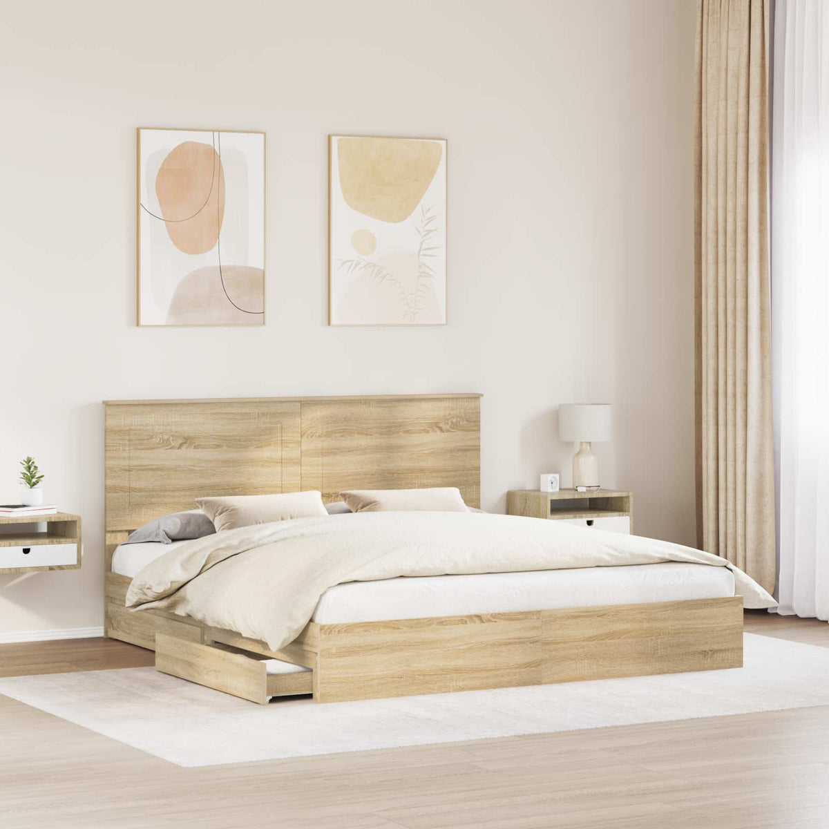 Seng Med Oppbevaring Sonoma Eik 180 X 200 Cm Konstruert Tre
