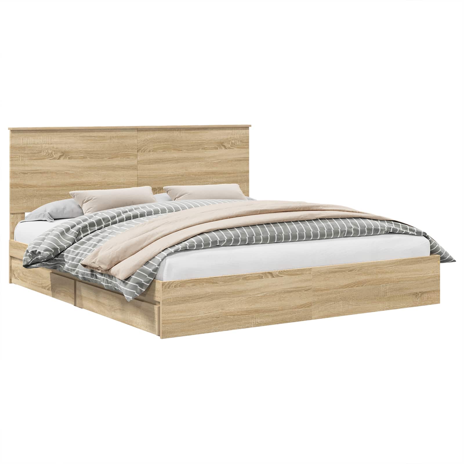 Seng Med Oppbevaring Sonoma Eik 180 X 200 Cm Konstruert Tre