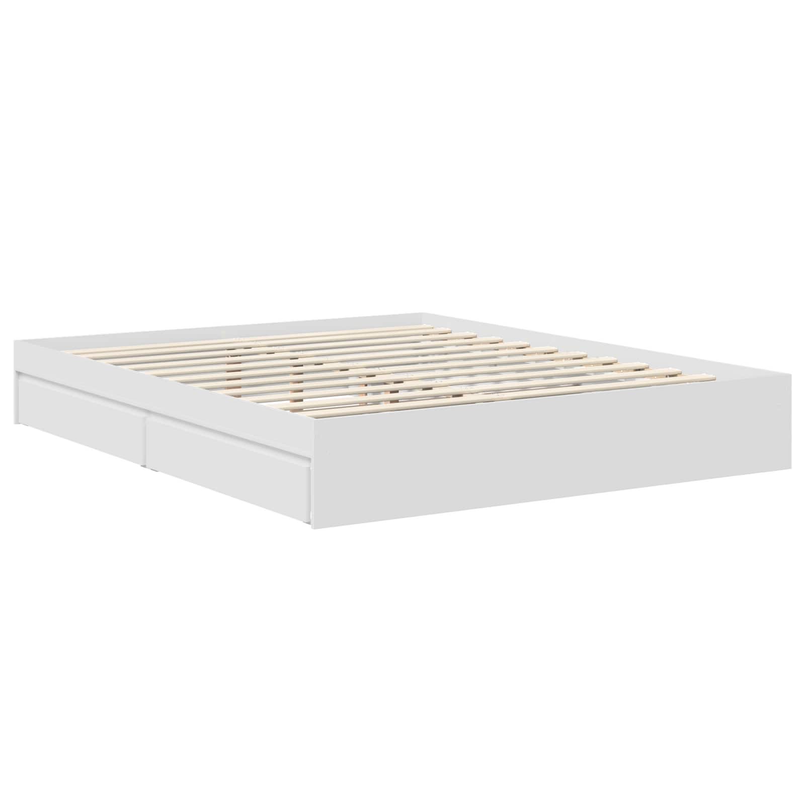 Seng Med Oppbevaring Med Skuff Hvit 160 X 200 Cm Konstruert Tre