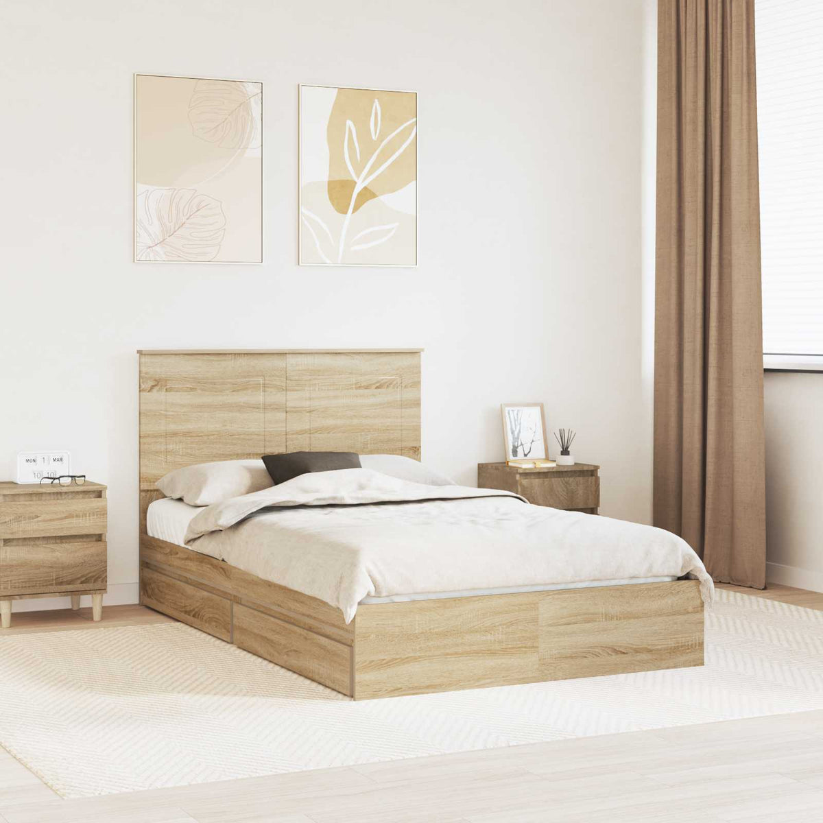 Seng Med Oppbevaring Sonoma Eik 120 X 200 Cm Konstruert Tre