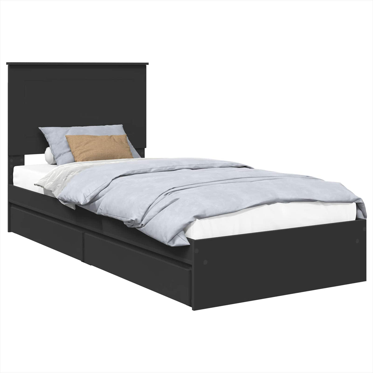 Seng Med Oppbevaring Med Skuff Svart 90 X 190 Cm Konstruert Tre