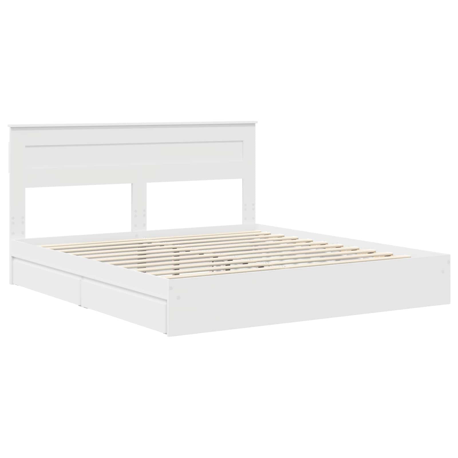 Seng Med Oppbevaring Med Skuff Hvit 180 X 200 Cm Konstruert Tre