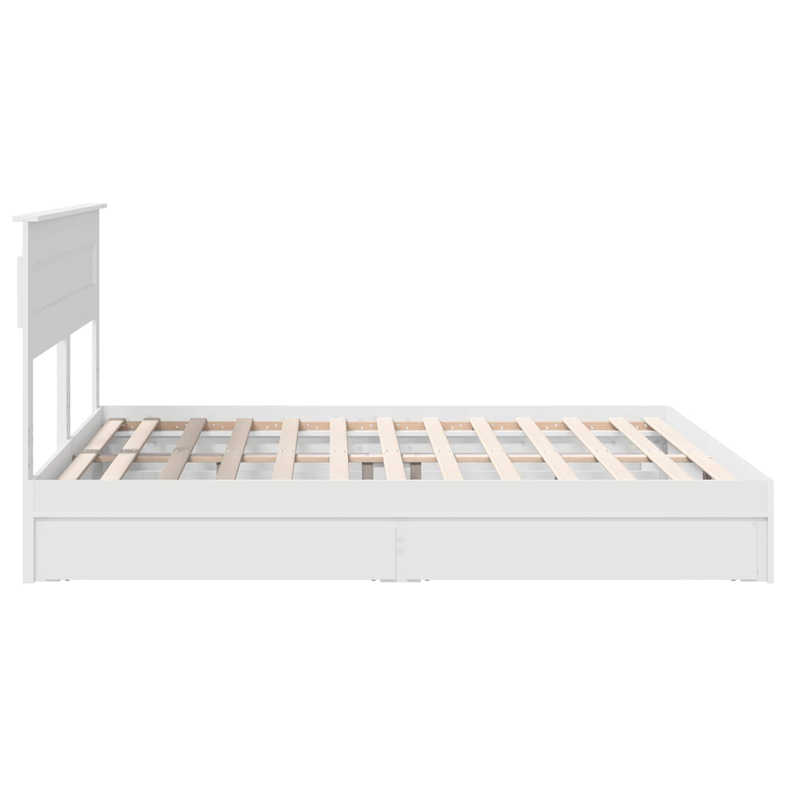 Seng Med Oppbevaring Med Skuff Hvit 180 X 200 Cm Konstruert Tre