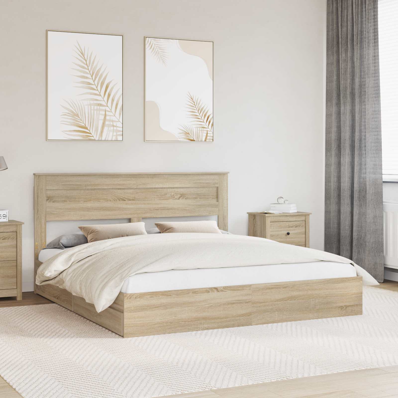 Seng Med Oppbevaring Sonoma Eik 180 X 200 Cm Konstruert Tre