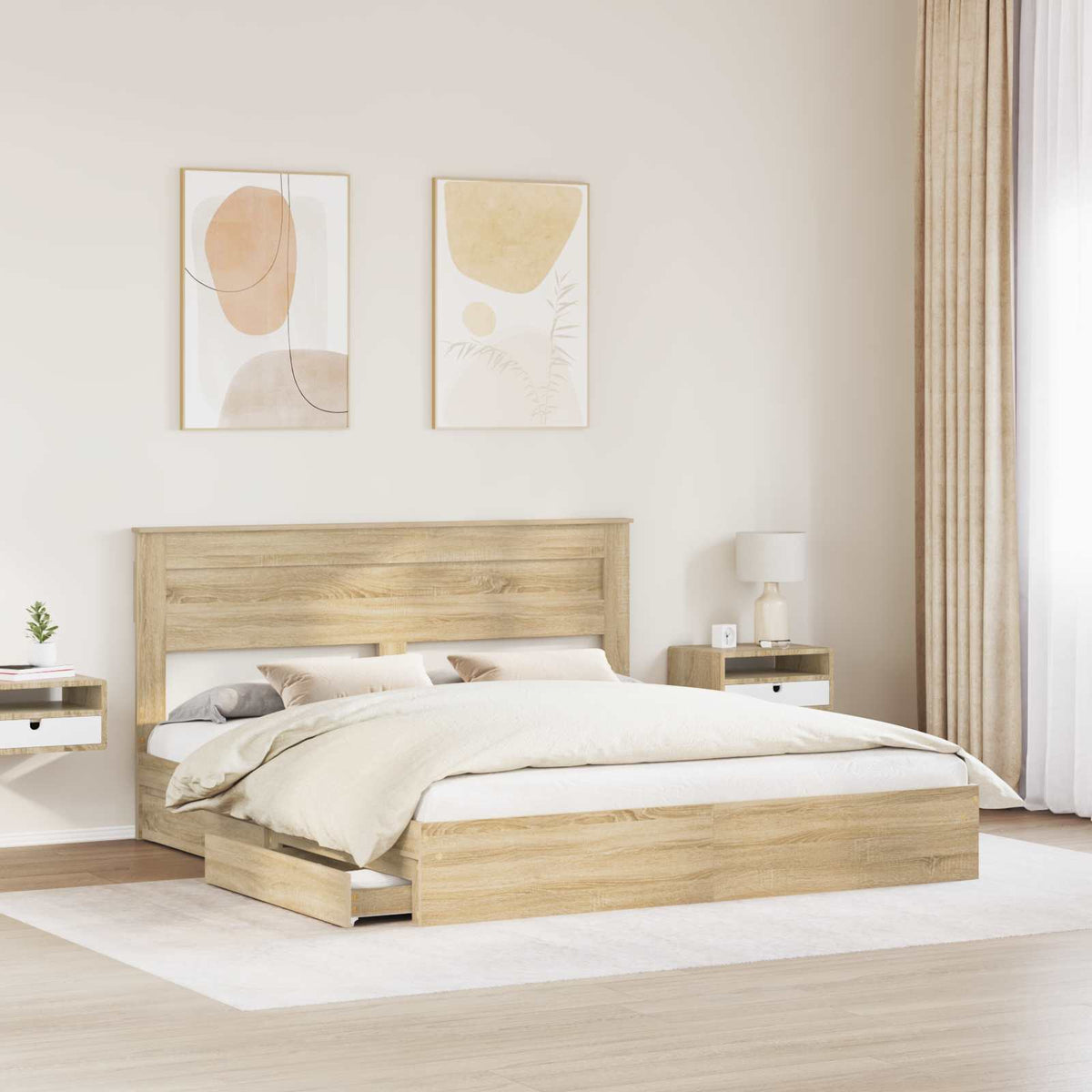Seng Med Oppbevaring Sonoma Eik 180 X 200 Cm Konstruert Tre