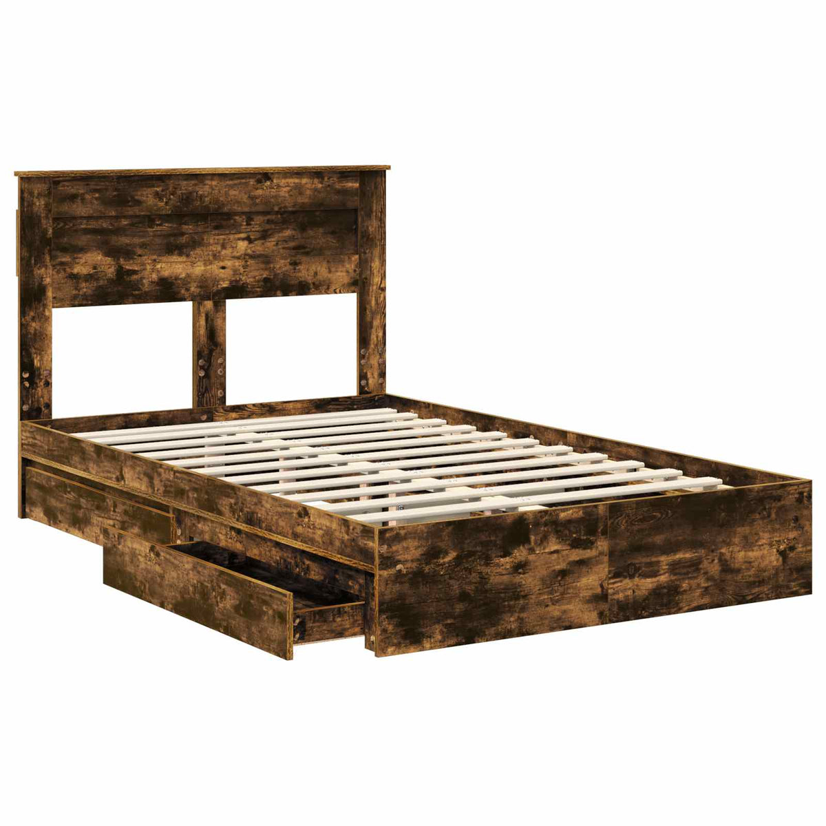 Seng Med Oppbevaring Røkt Eik 120 X 190 Cm Konstruert Tre