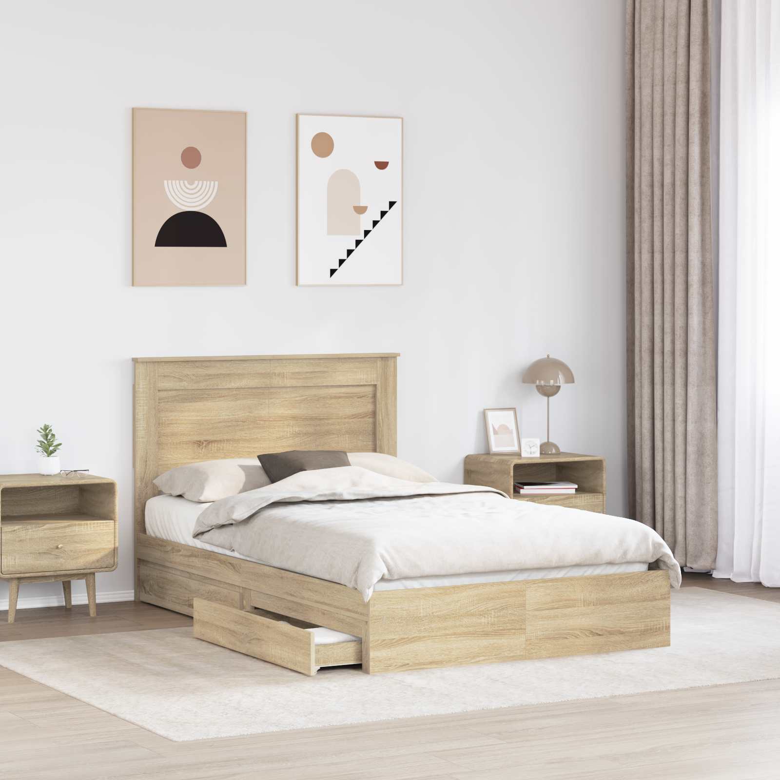 Seng Med Oppbevaring Sonoma Eik 120 X 200 Cm Konstruert Tre