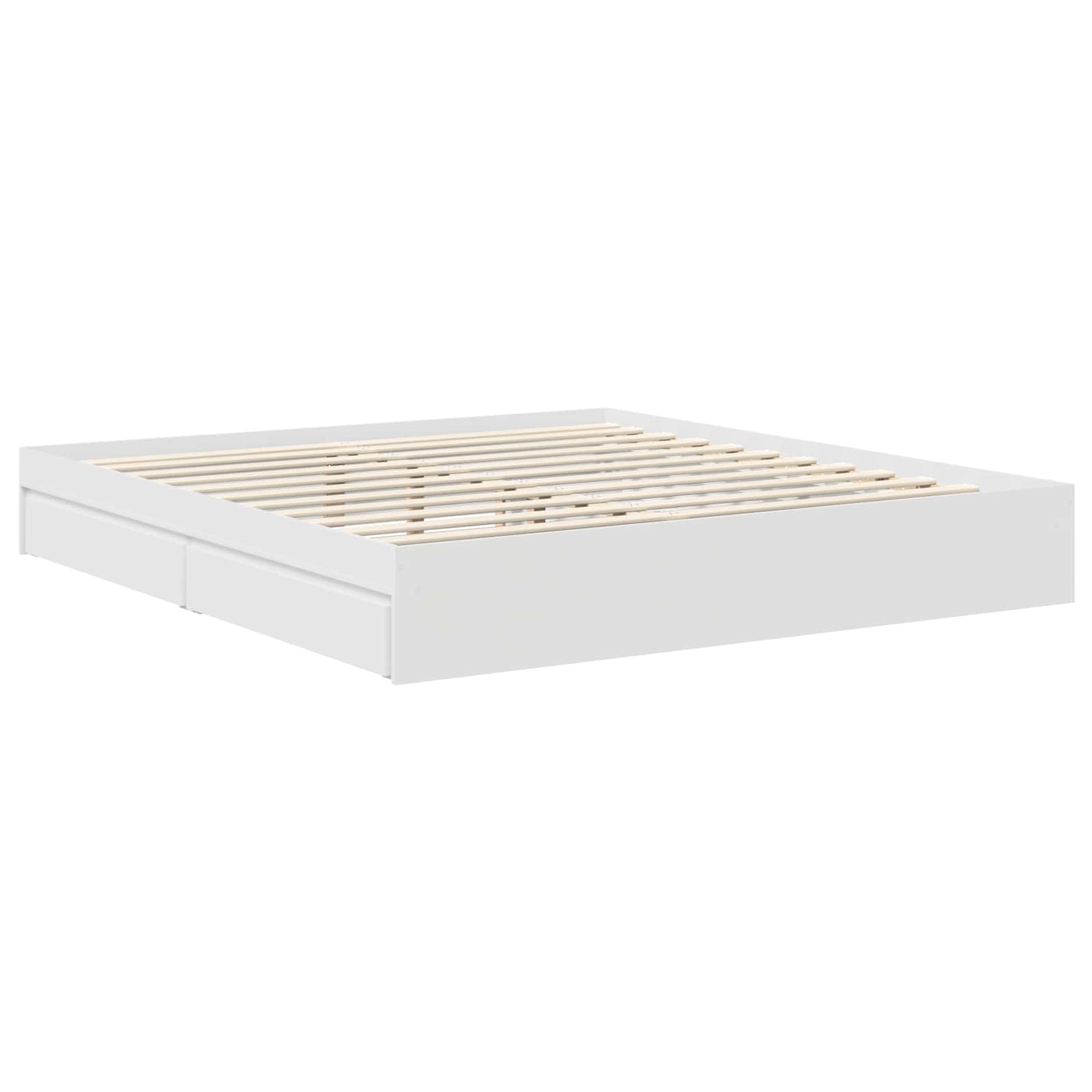 Seng Med Oppbevaring Med Skuff Hvit 180 X 200 Cm Konstruert Tre