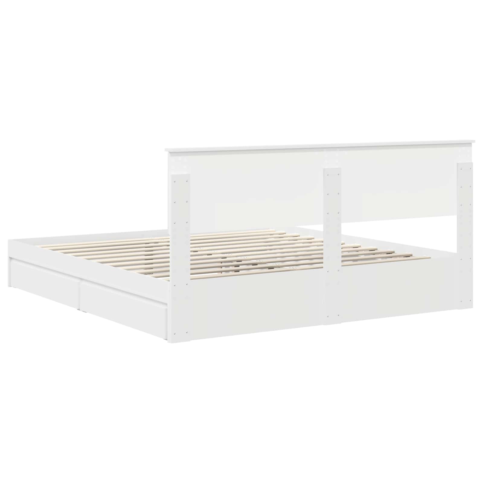 Seng Med Oppbevaring Med Skuff Hvit 180 X 200 Cm Konstruert Tre