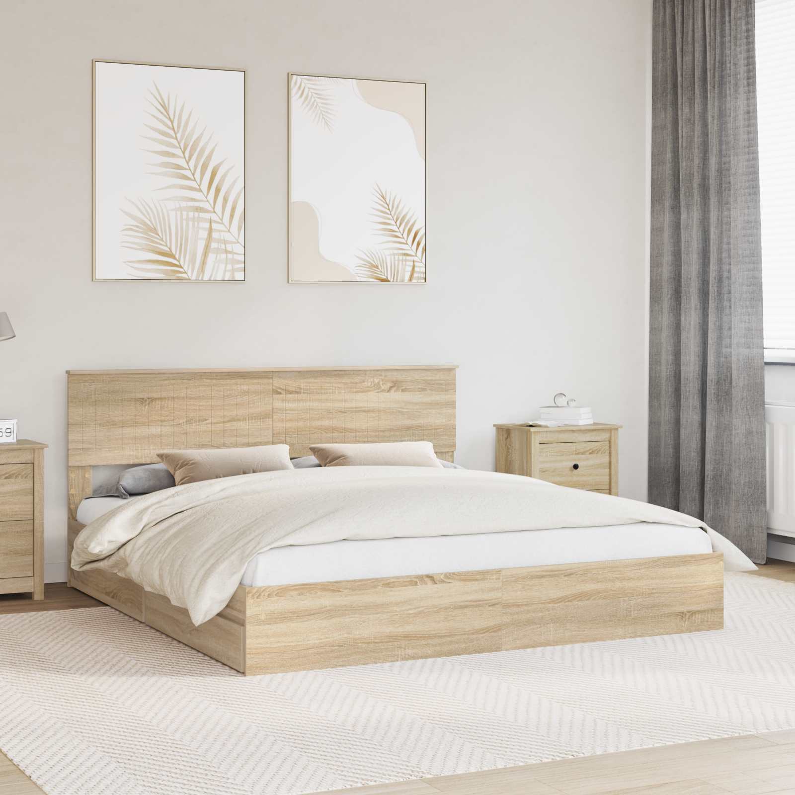 Seng Med Oppbevaring Sonoma Eik 180 X 200 Cm Konstruert Tre