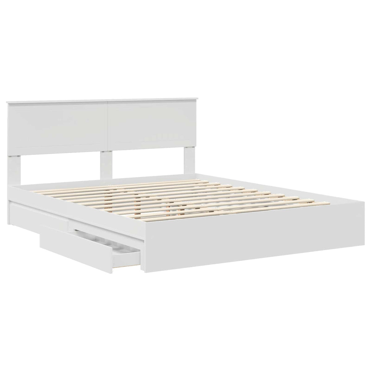 Seng Med Oppbevaring Med Skuff Hvit 160 X 200 Cm Konstruert Tre