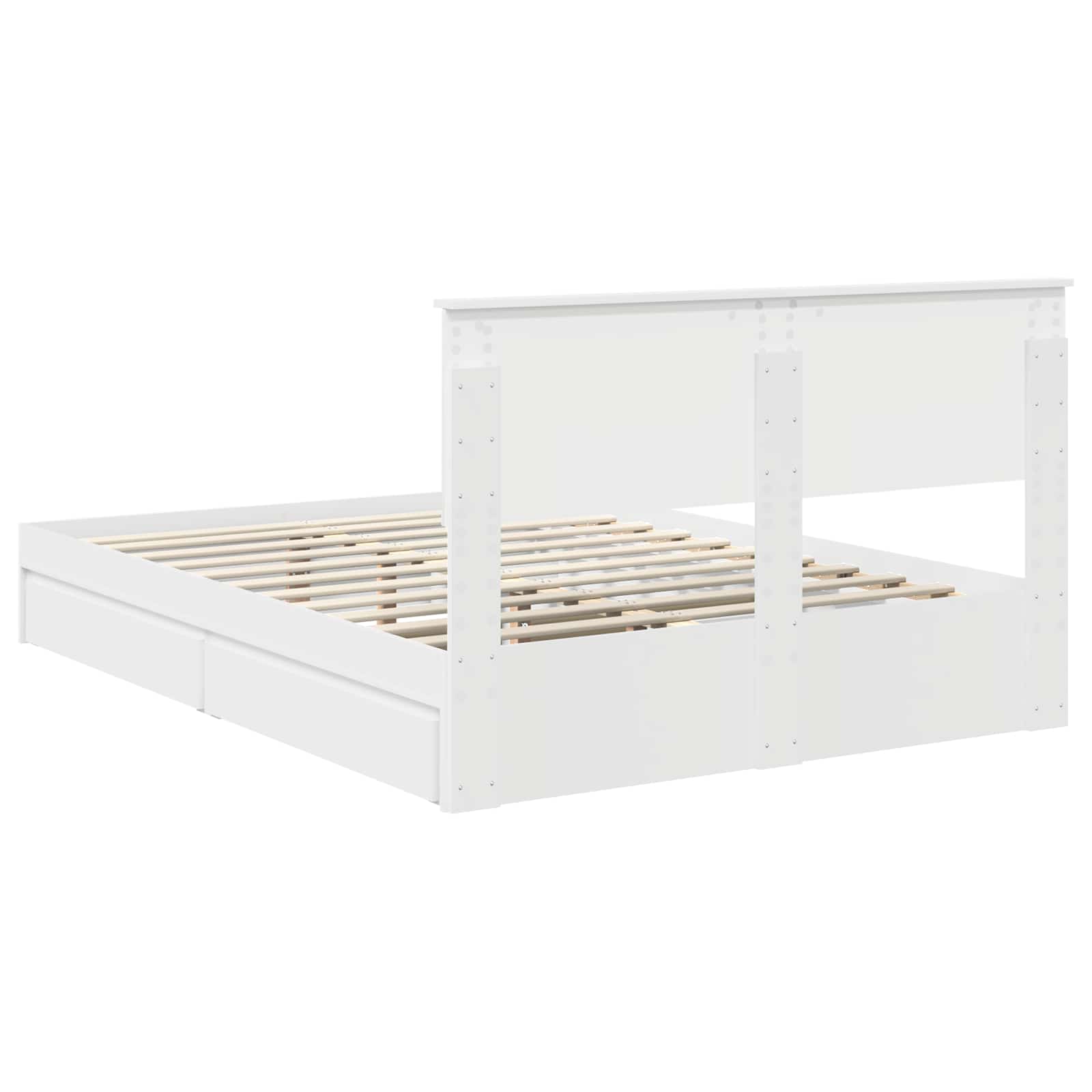 Seng Med Oppbevaring Med Skuff Hvit 140 X 200 Cm Konstruert Tre