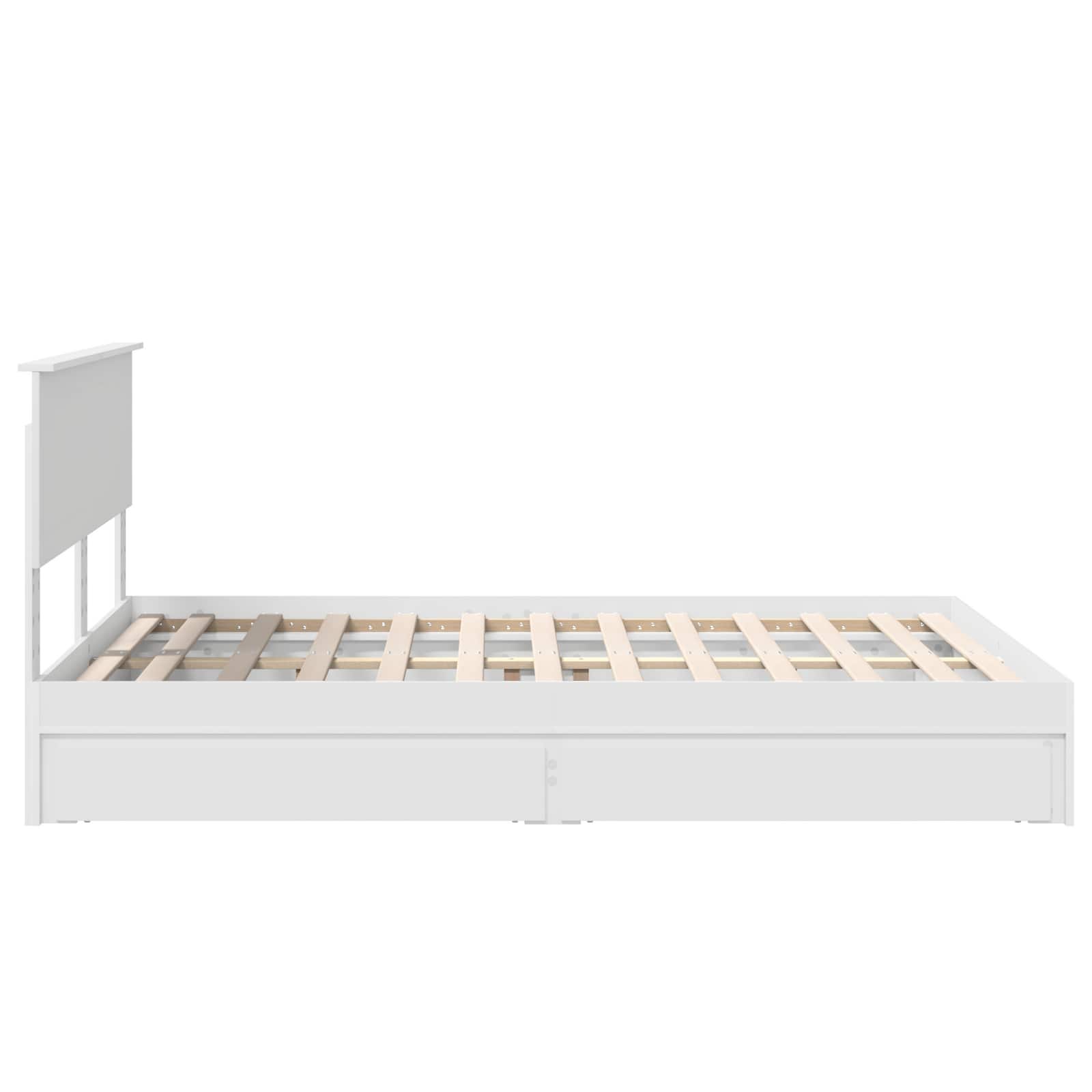 Seng Med Oppbevaring Med Skuff Hvit 140 X 200 Cm Konstruert Tre
