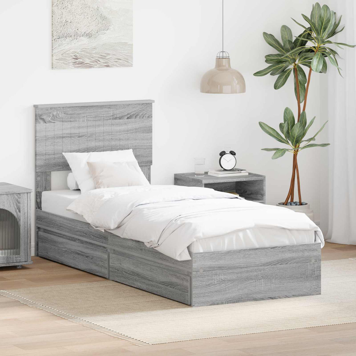 Seng Med Oppbevaring Grå Sonoma 75 X 190 Cm Konstruert Tre