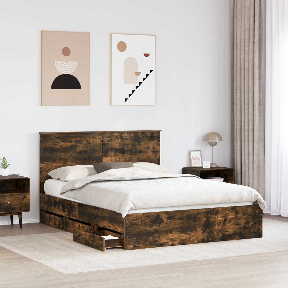 Sengestamme Med Hodegjerde Røkt Eik 150 X 200 Cm Ingeniørtre