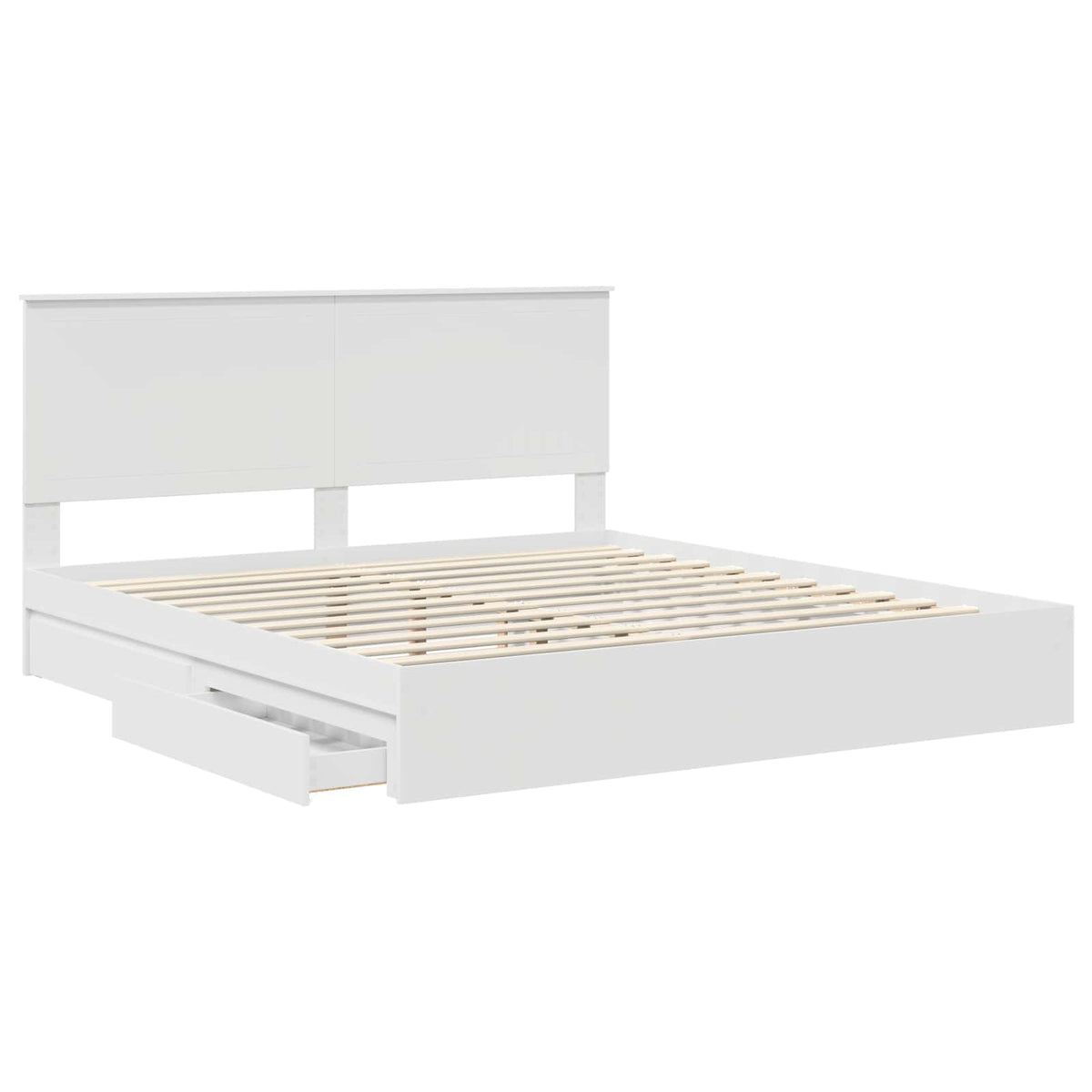 Seng Med Oppbevaring Med Skuff Hvit 180 X 200 Cm Konstruert Tre