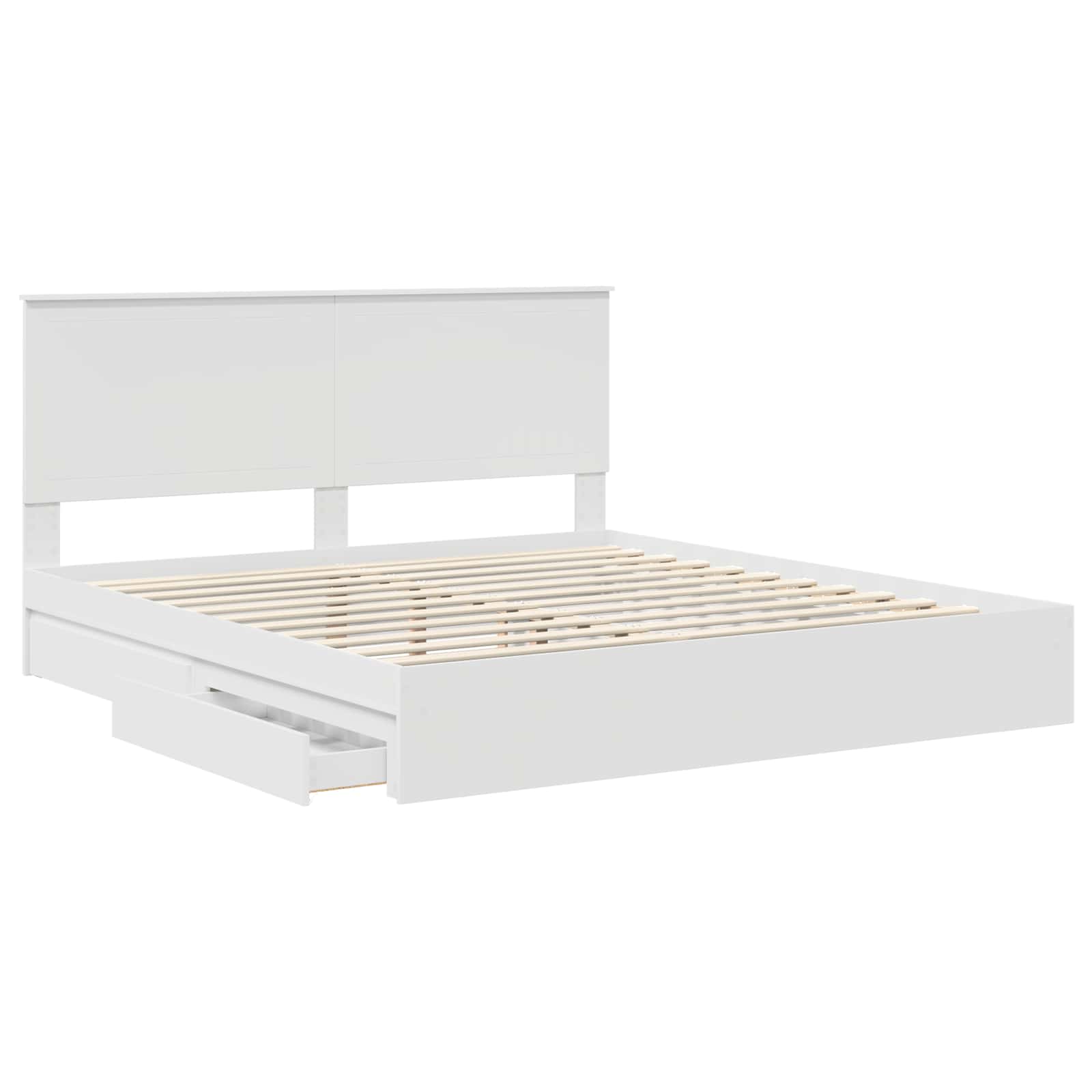 Seng Med Oppbevaring Med Skuff Hvit 180 X 200 Cm Konstruert Tre