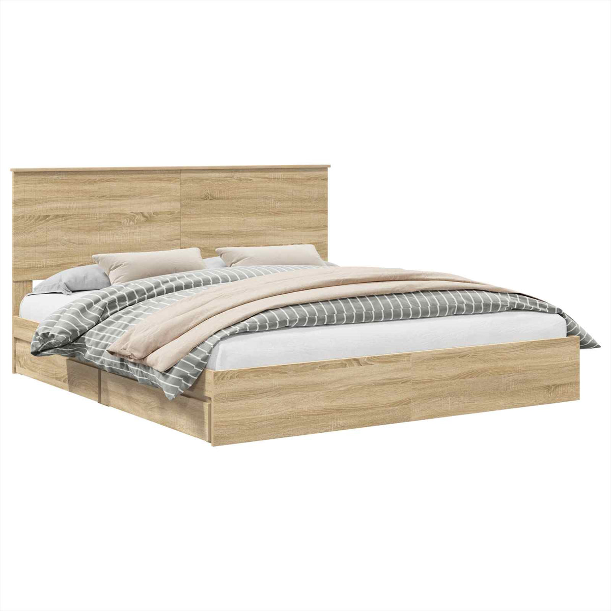 Seng Med Oppbevaring Sonoma Eik 180 X 200 Cm Konstruert Tre