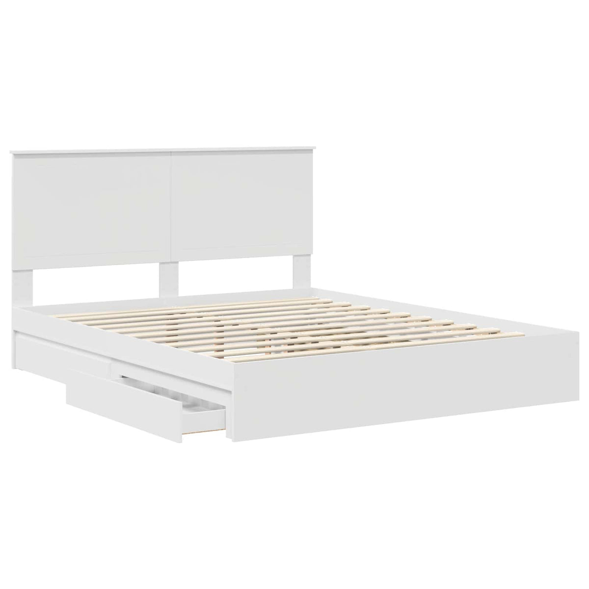 Seng Med Oppbevaring Med Skuff Hvit 160 X 200 Cm Konstruert Tre