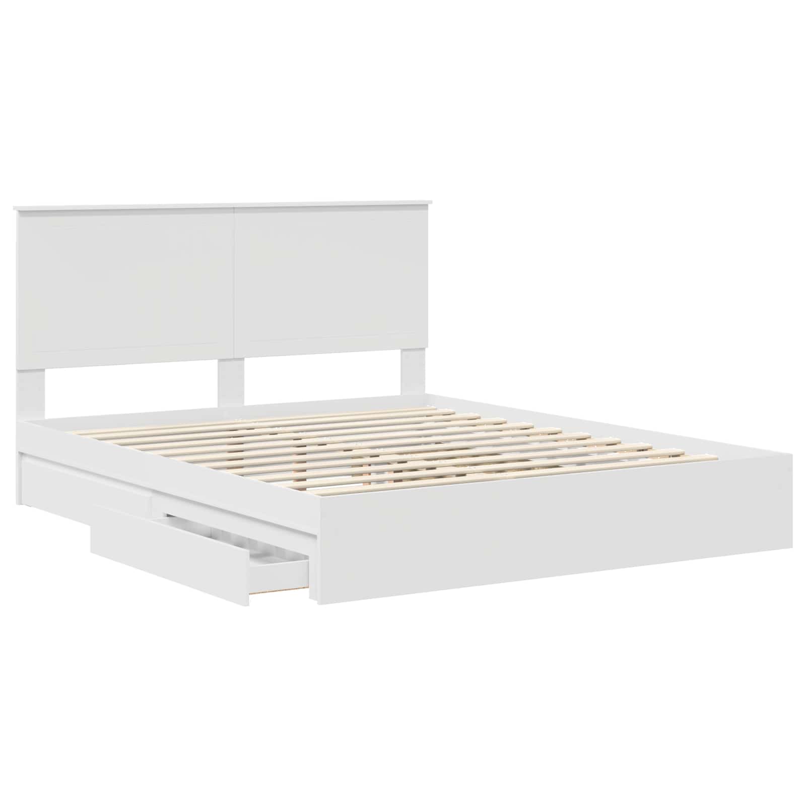 Seng Med Oppbevaring Med Skuff Hvit 160 X 200 Cm Konstruert Tre
