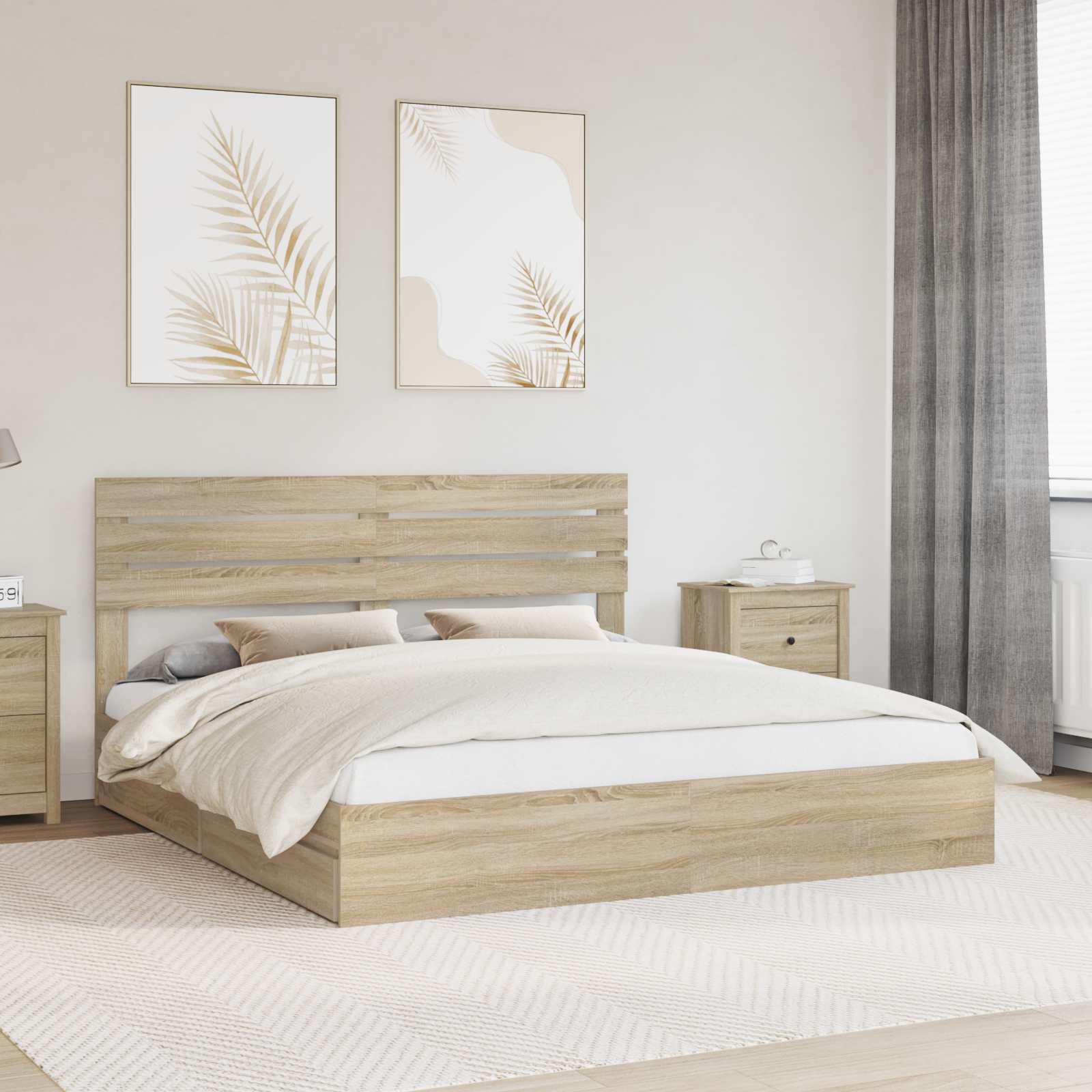 Seng Med Oppbevaring Sonoma Eik 180 X 200 Cm Konstruert Tre