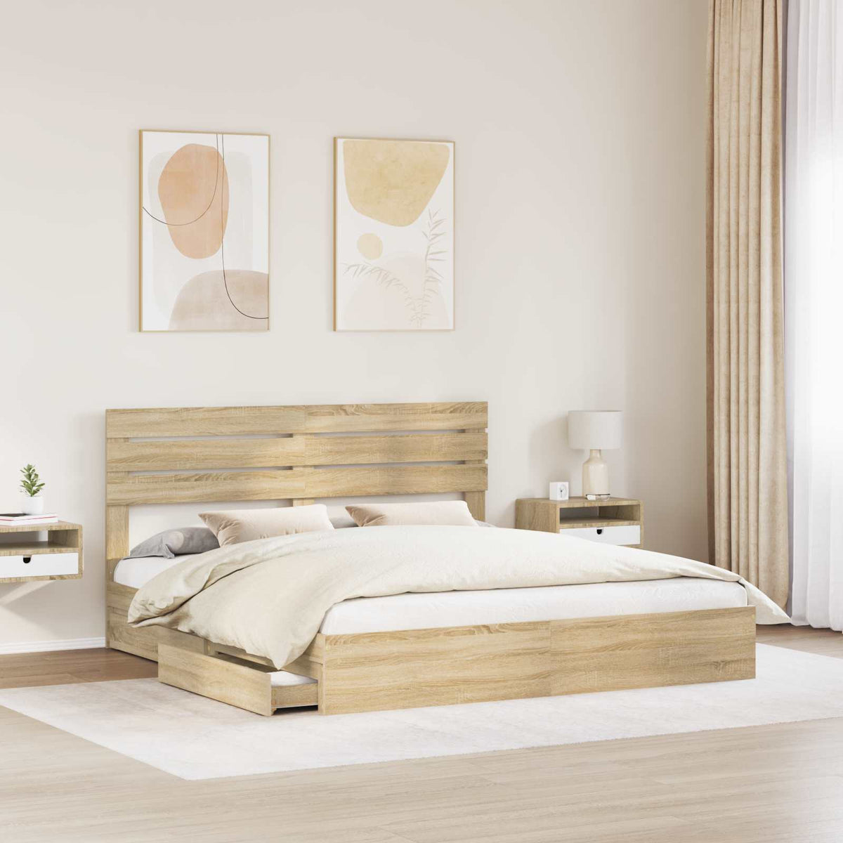 Seng Med Oppbevaring Sonoma Eik 180 X 200 Cm Konstruert Tre