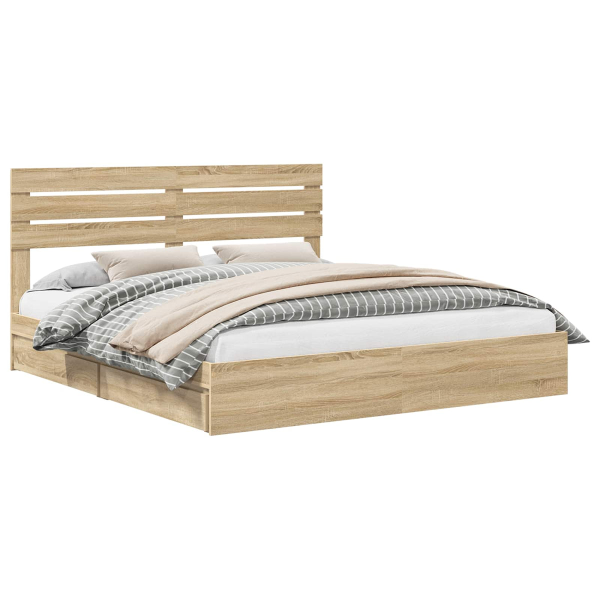 Seng Med Oppbevaring Sonoma Eik 180 X 200 Cm Konstruert Tre
