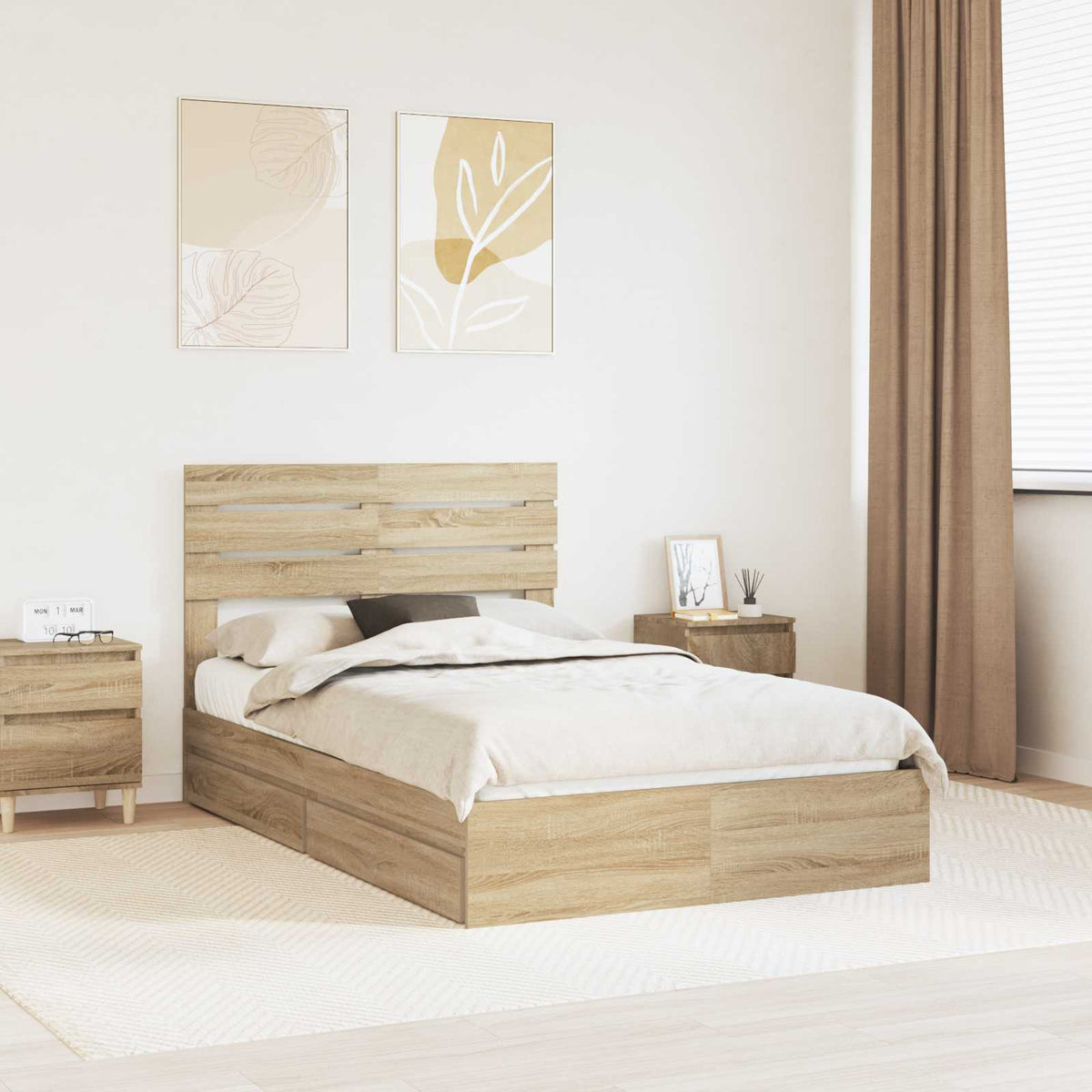 Seng Med Oppbevaring Sonoma Eik 120 X 200 Cm Konstruert Tre