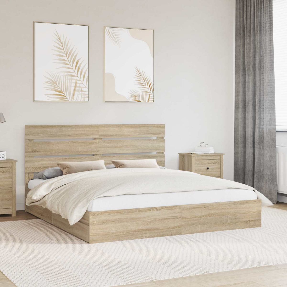 Seng Med Oppbevaring Sonoma Eik 180 X 200 Cm Konstruert Tre