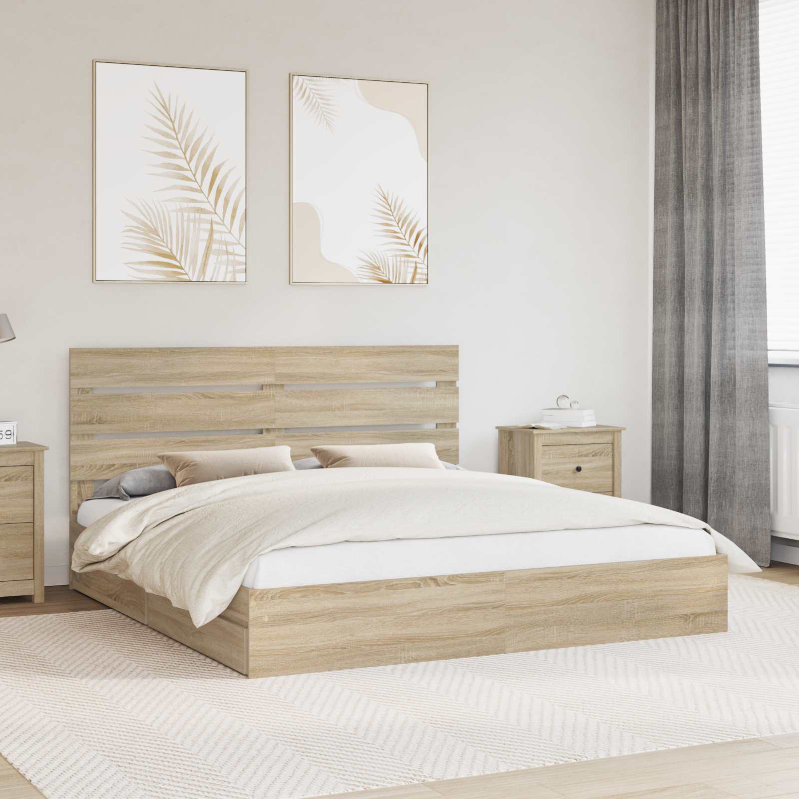 Seng Med Oppbevaring Sonoma Eik 180 X 200 Cm Konstruert Tre