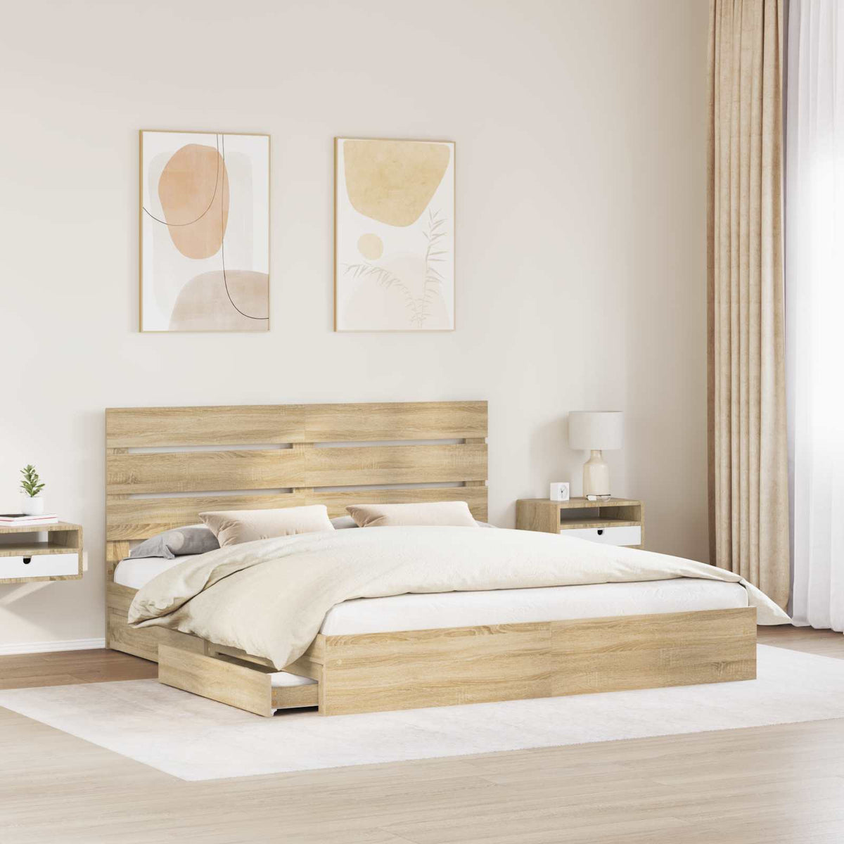 Seng Med Oppbevaring Sonoma Eik 180 X 200 Cm Konstruert Tre