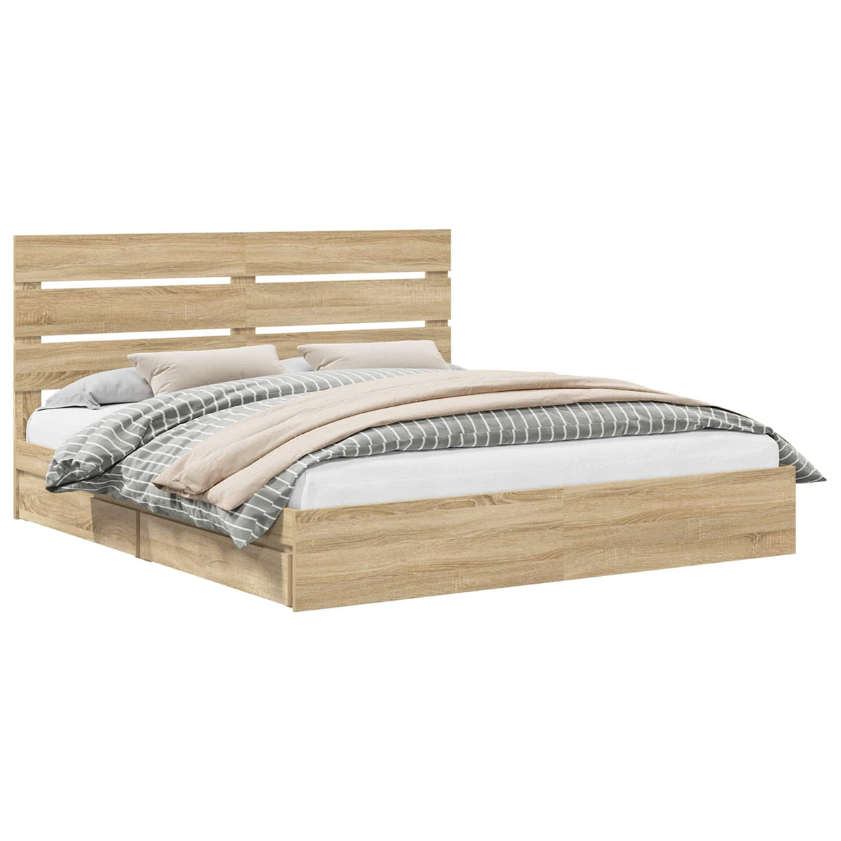 Seng Med Oppbevaring Sonoma Eik 180 X 200 Cm Konstruert Tre