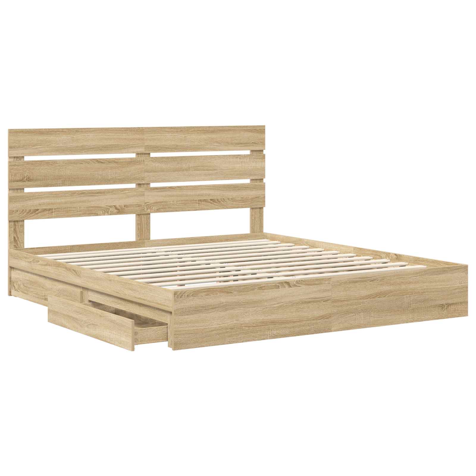 Seng Med Oppbevaring Sonoma Eik 180 X 200 Cm Konstruert Tre