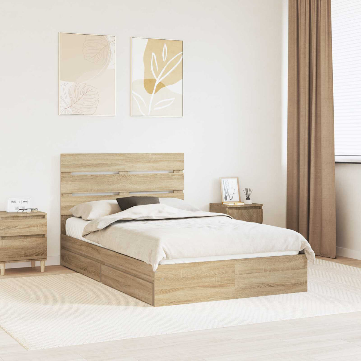 Seng Med Oppbevaring Sonoma Eik 120 X 200 Cm Konstruert Tre