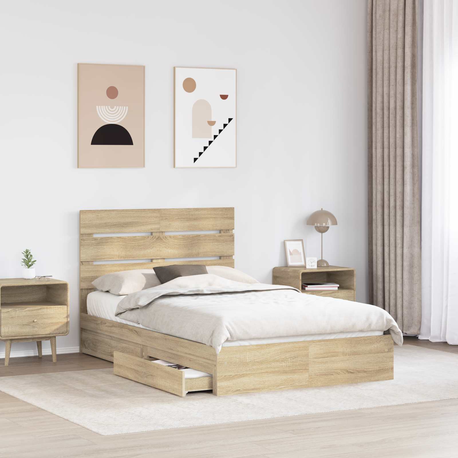 Seng Med Oppbevaring Sonoma Eik 120 X 200 Cm Konstruert Tre