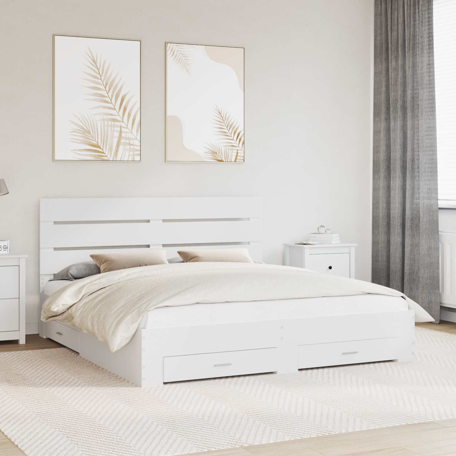 Sengestamme Med Skuff Hvit 180 X 200 Cm Konstruert Tre