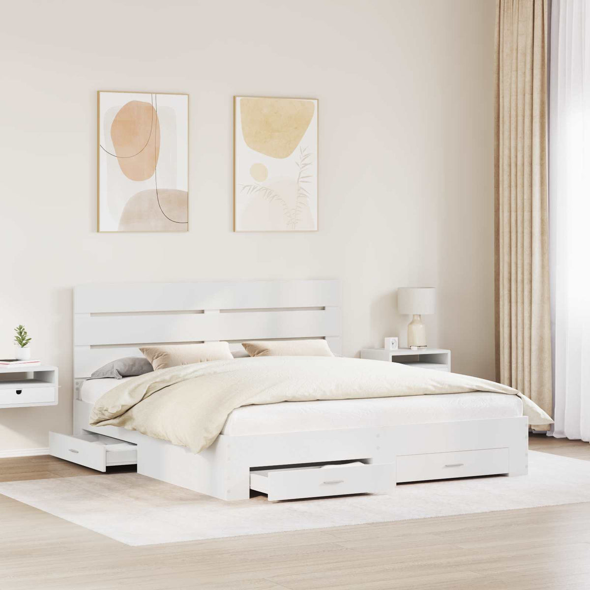 Sengestamme Med Skuff Hvit 180 X 200 Cm Konstruert Tre
