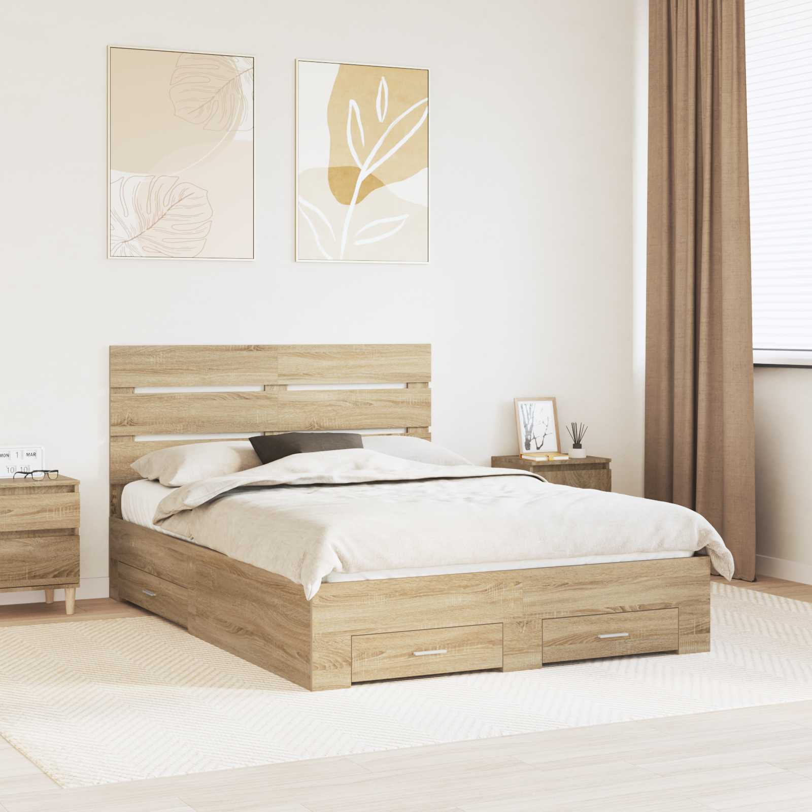 Sengestamme Med Skuff Sonoma Eik 150 X 200 Cm Konstruert Tre