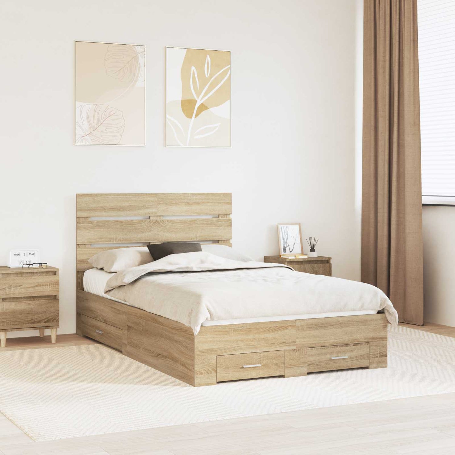 Sengestamme Med Skuff Sonoma Eik 135 X 190 Cm Konstruert Tre