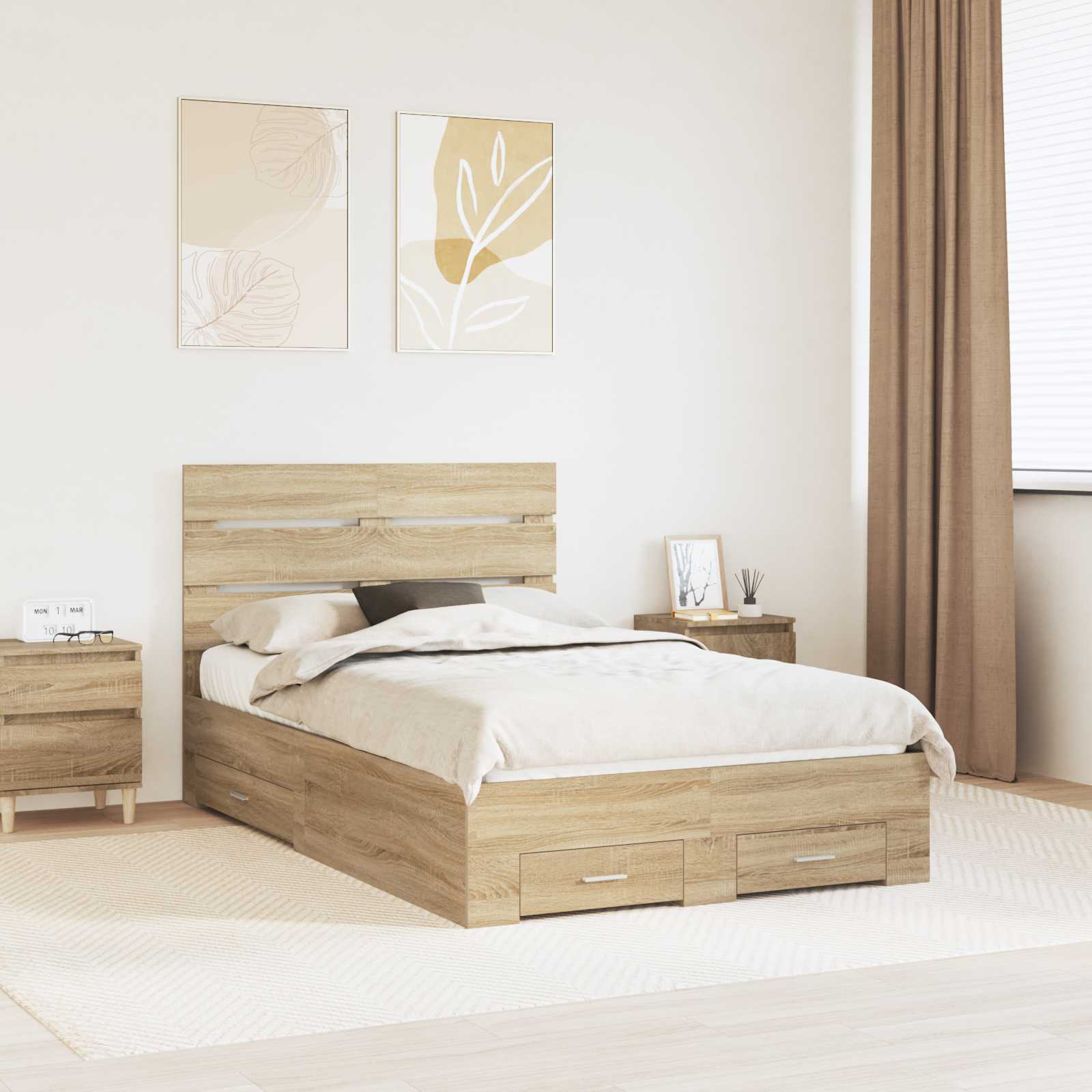Sengestamme Med Skuff Sonoma Eik 135 X 190 Cm Konstruert Tre