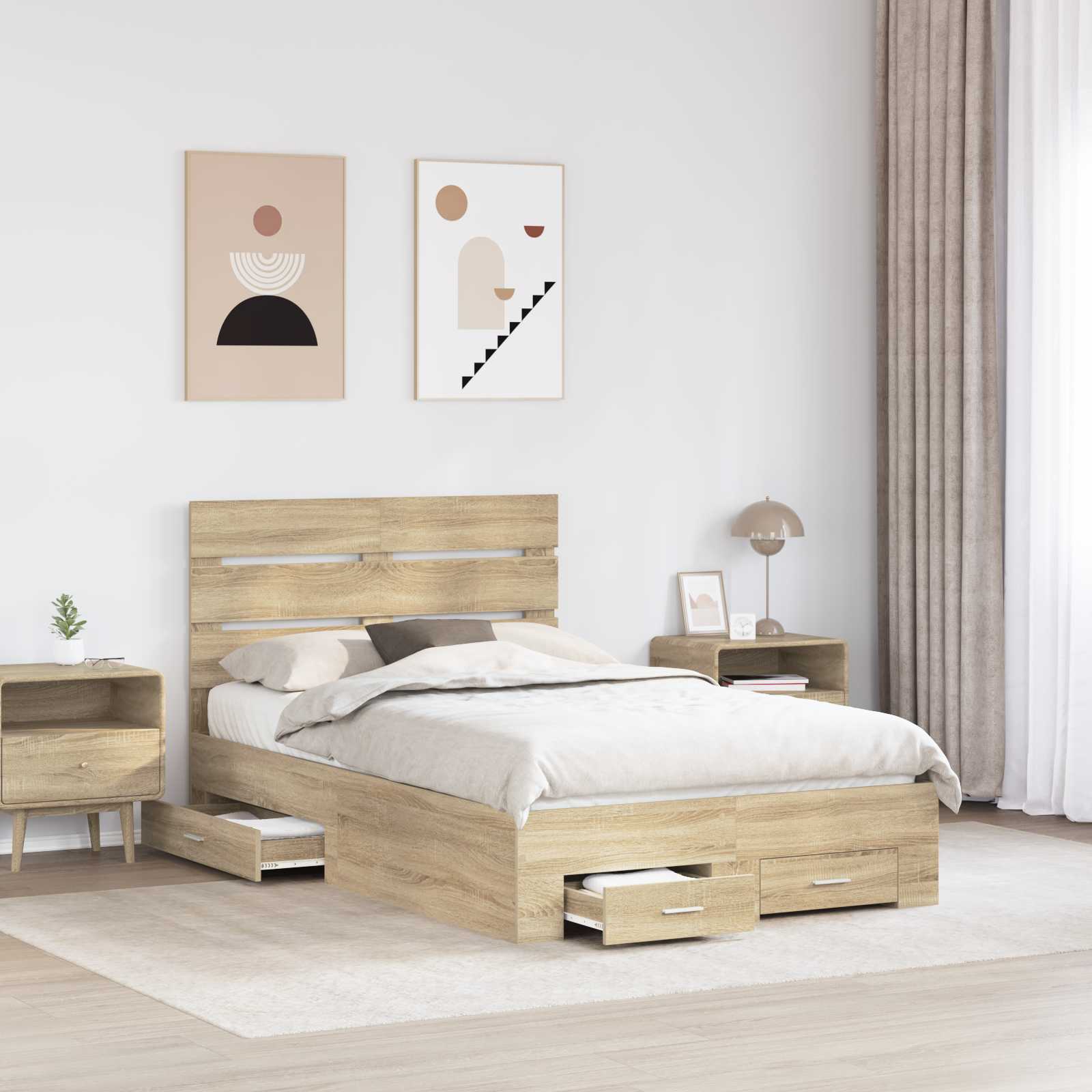 Sengestamme Med Skuff Sonoma Eik 135 X 190 Cm Konstruert Tre