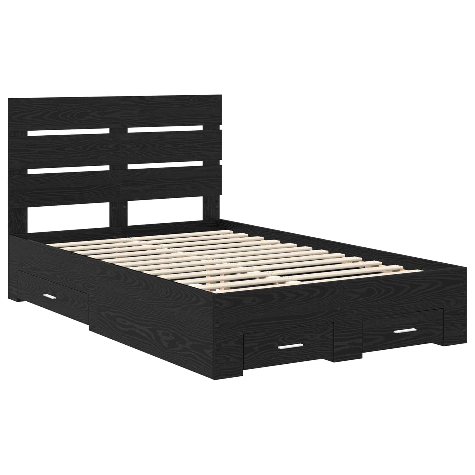 Sengestamme Med Skuff Svart Eik 120 X 190 Cm Konstruert Tre