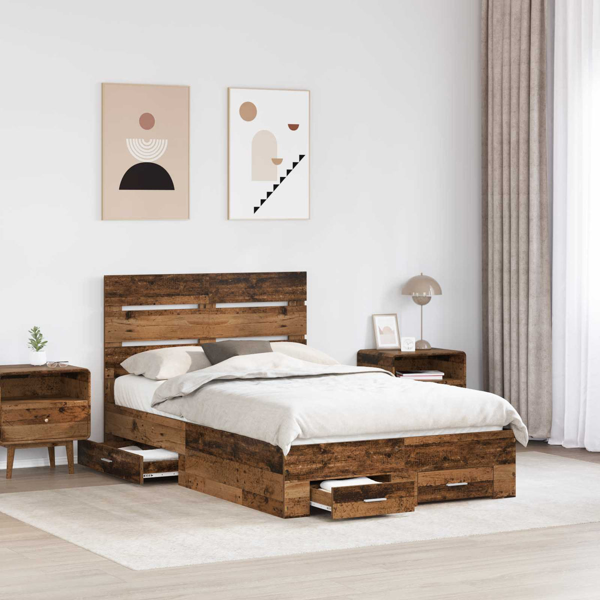Sengestamme Med Skuff Gammelt Tre 120 X 190 Cm Konstruert Tre