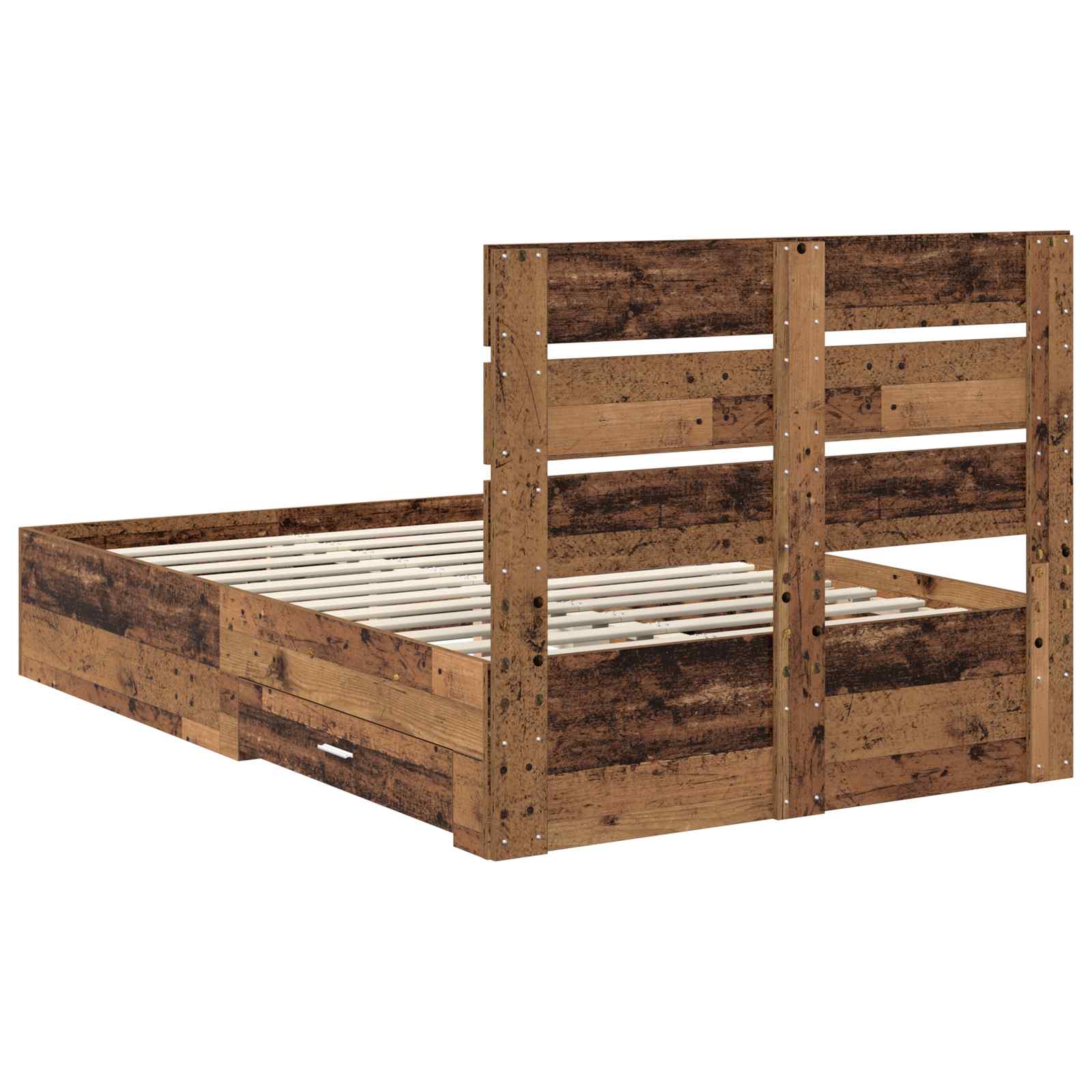 Sengestamme Med Skuff Gammelt Tre 120 X 190 Cm Konstruert Tre