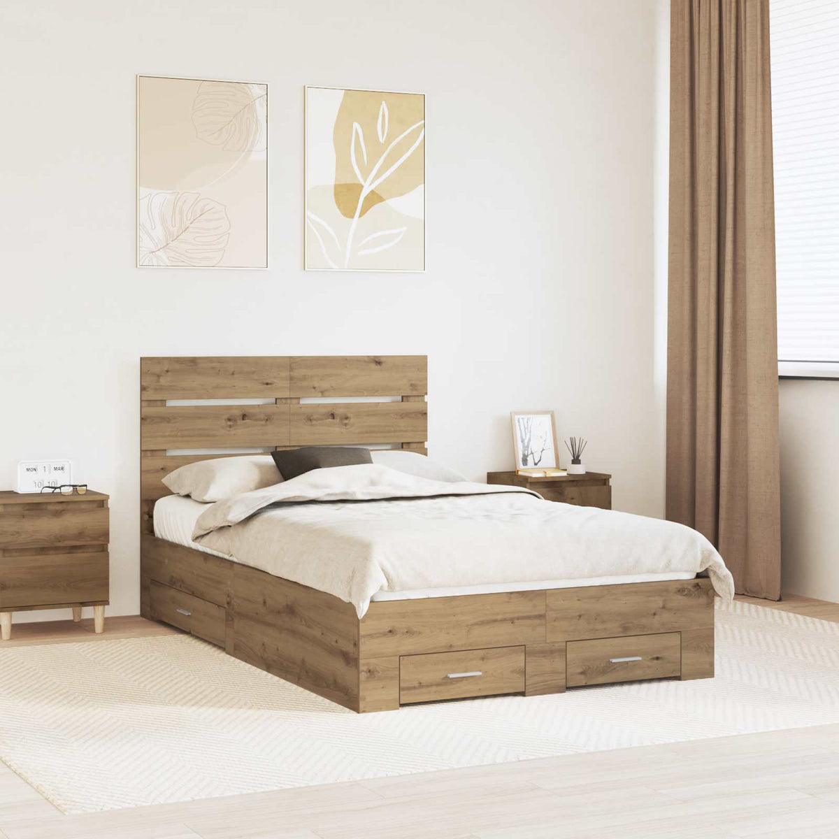 Sengestamme Med Skuff Artisan Eik 120 X 190 Cm Konstruert Tre