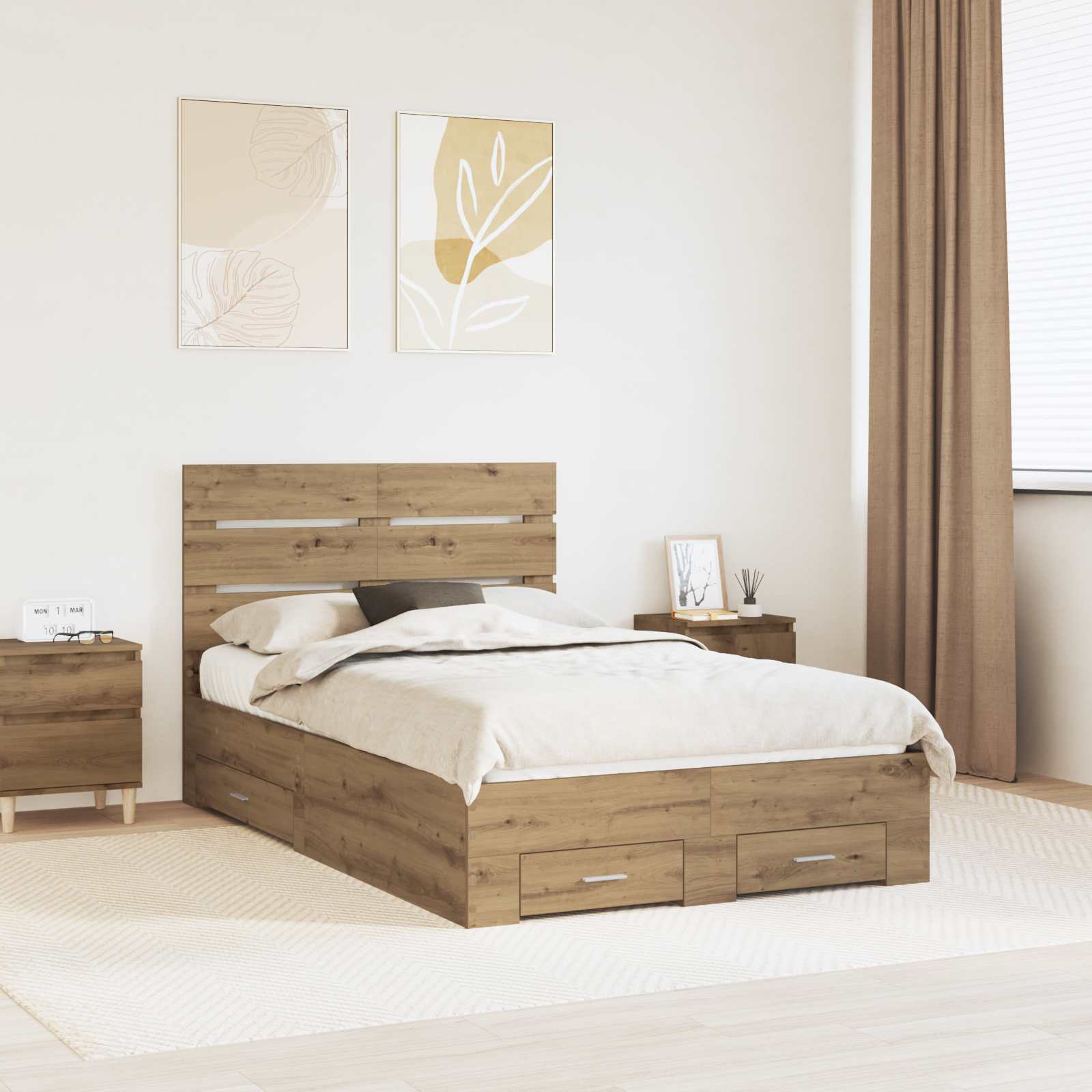 Sengestamme Med Skuff Artisan Eik 120 X 190 Cm Konstruert Tre