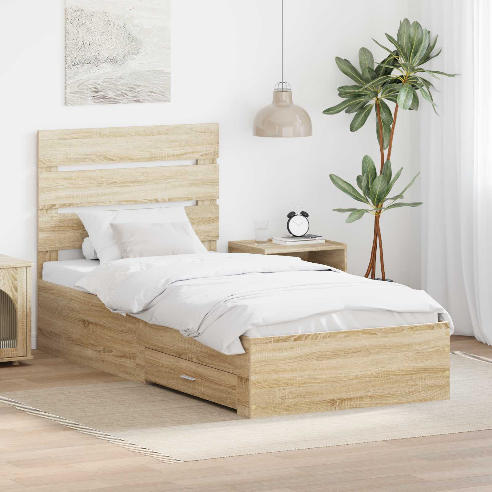 Sengestamme Med Skuff Sonoma Eik 90 X 190 Cm Konstruert Tre