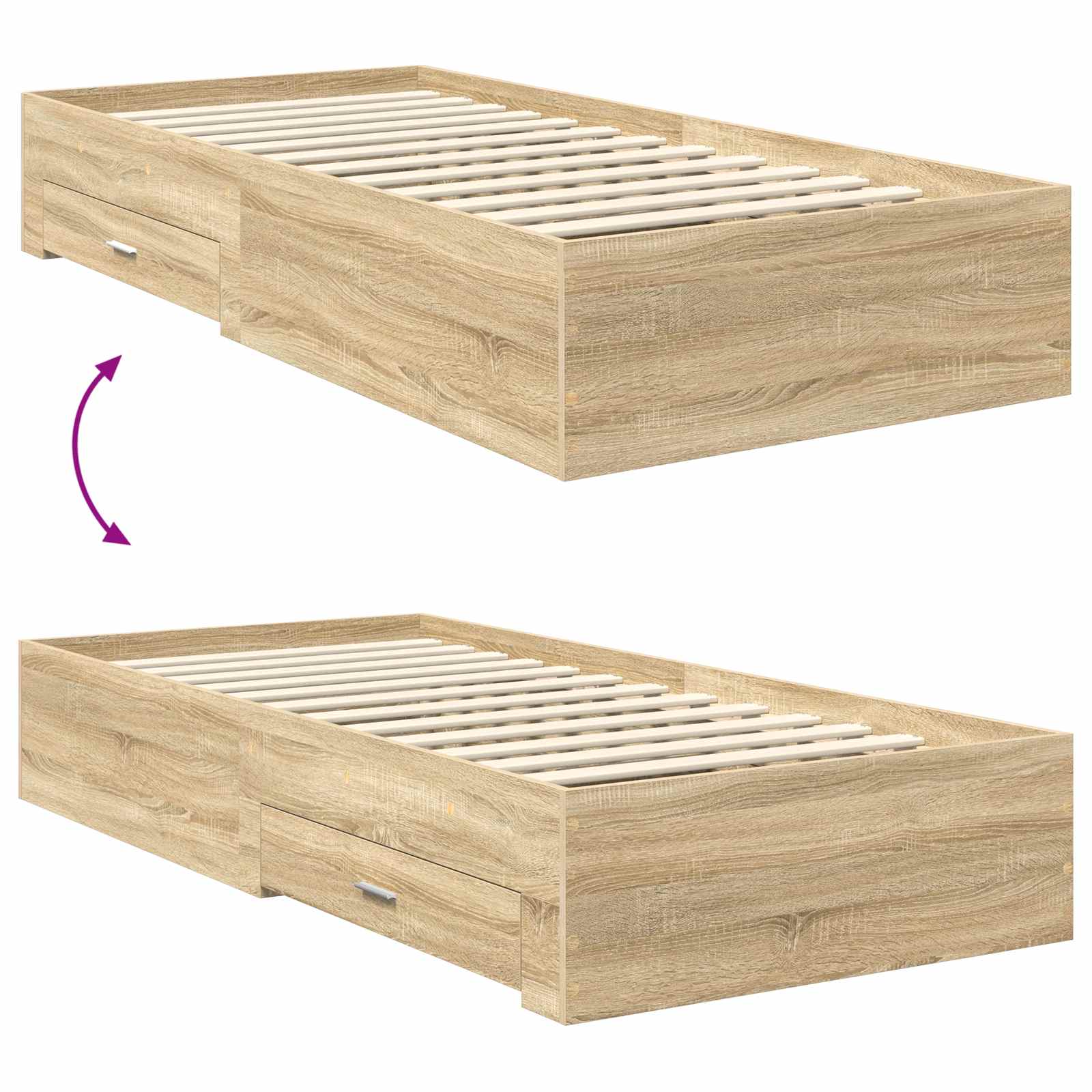 Sengestamme Med Skuff Sonoma Eik 90 X 190 Cm Konstruert Tre