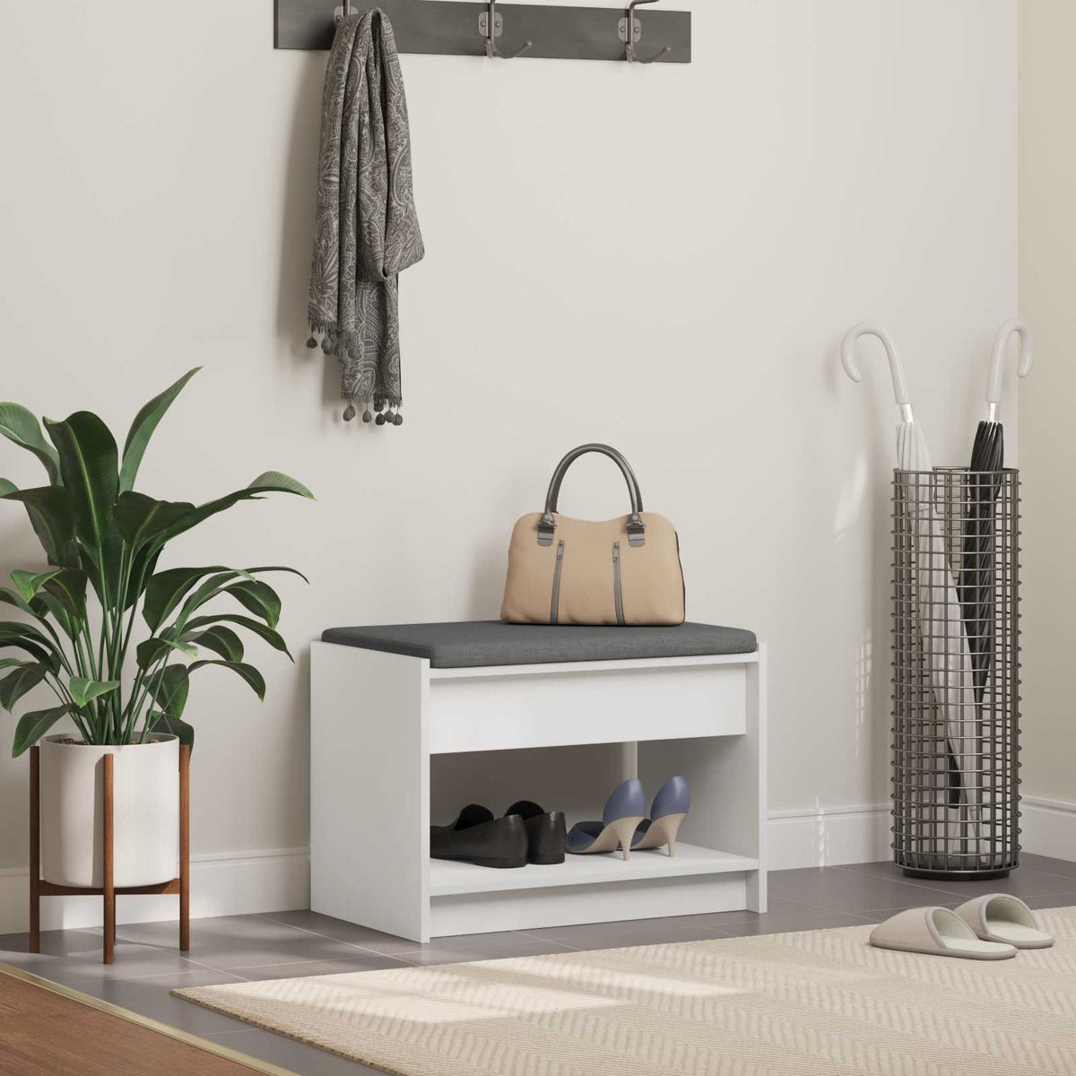 Gangbenk Hvit 63 X 38 X 45 Cm Konstruert Treverk Og Stoff