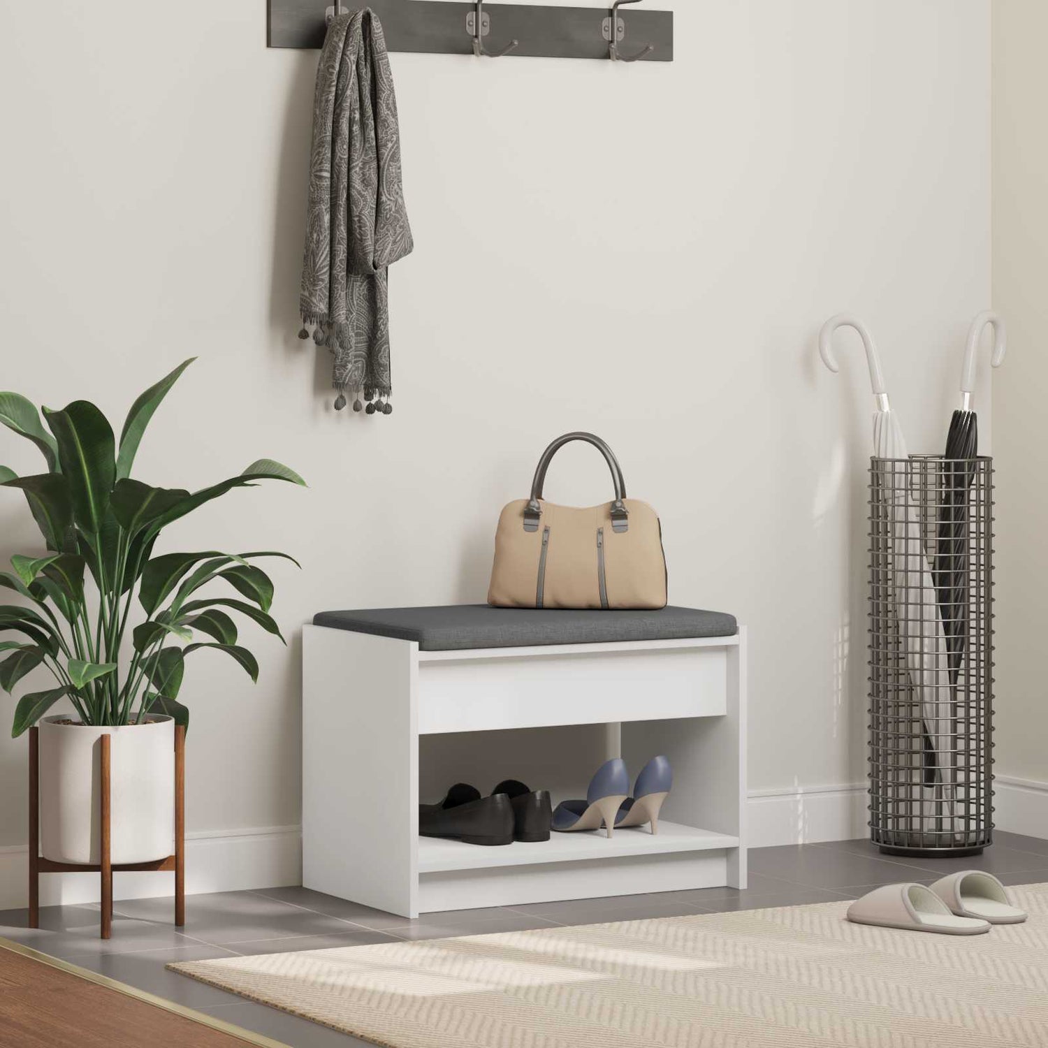 Gangbenk Hvit 63 X 38 X 45 Cm Konstruert Treverk Og Stoff
